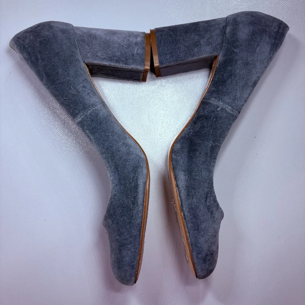 Zara Basic Blue/Gray‎ Suede Block Heel Pumps Size 40 US 9 9.5 Square Toe Chunky